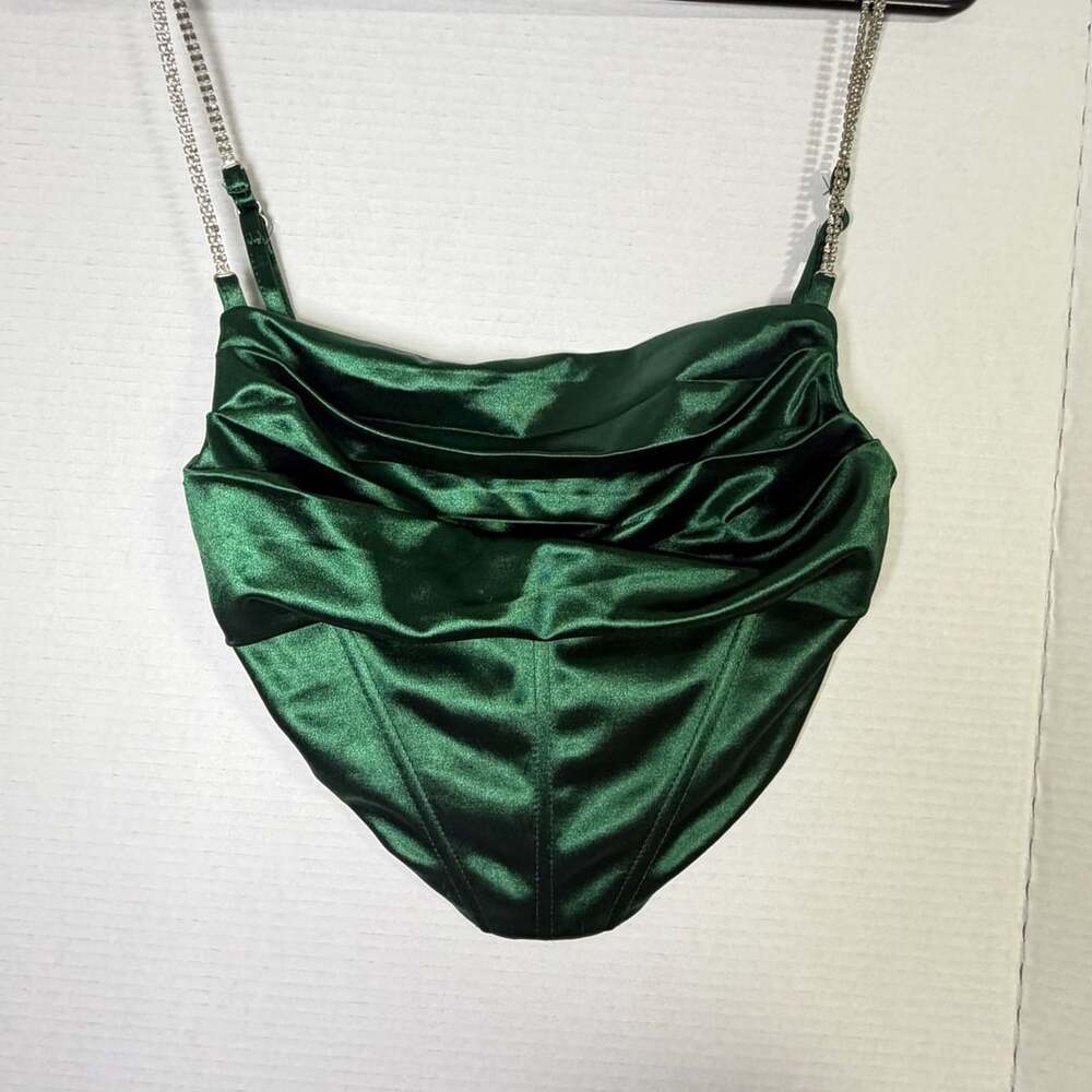 Windsor Twice The Fun Satin Crop Top Size M Green Corset